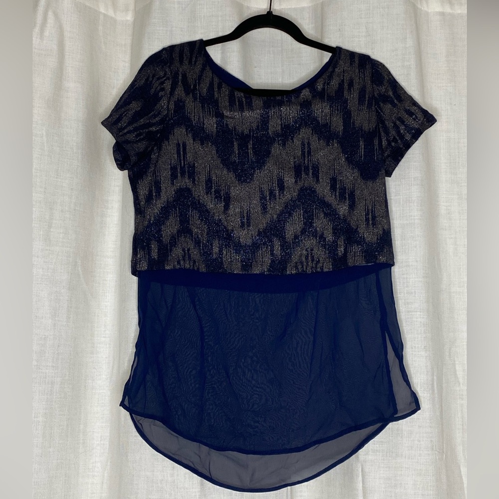 Navy Blue Sheer Layered Top